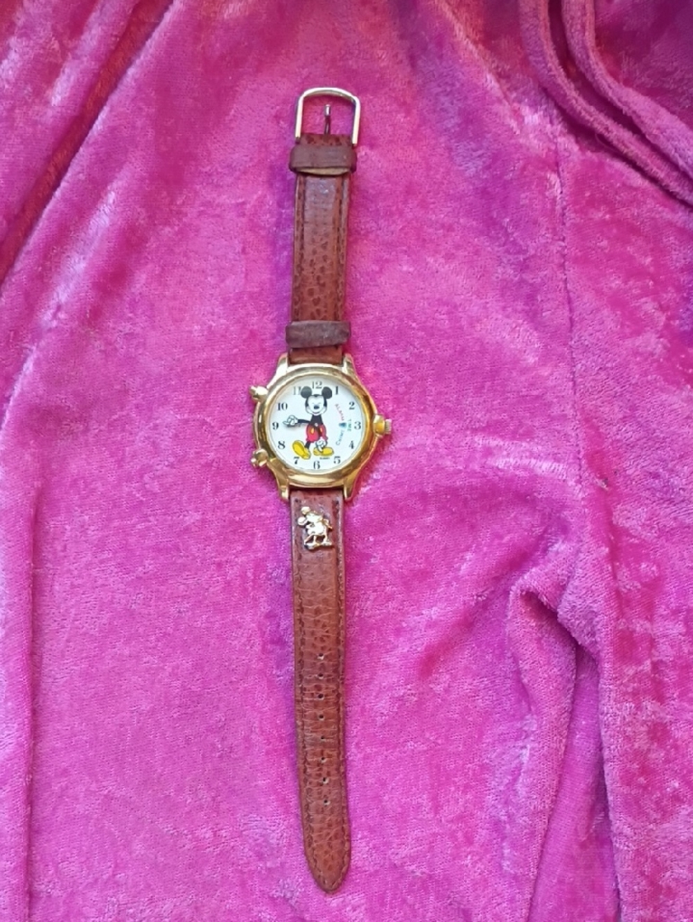 Brown Leather Mickey Mouse Character Watch - Gold-Tone Case